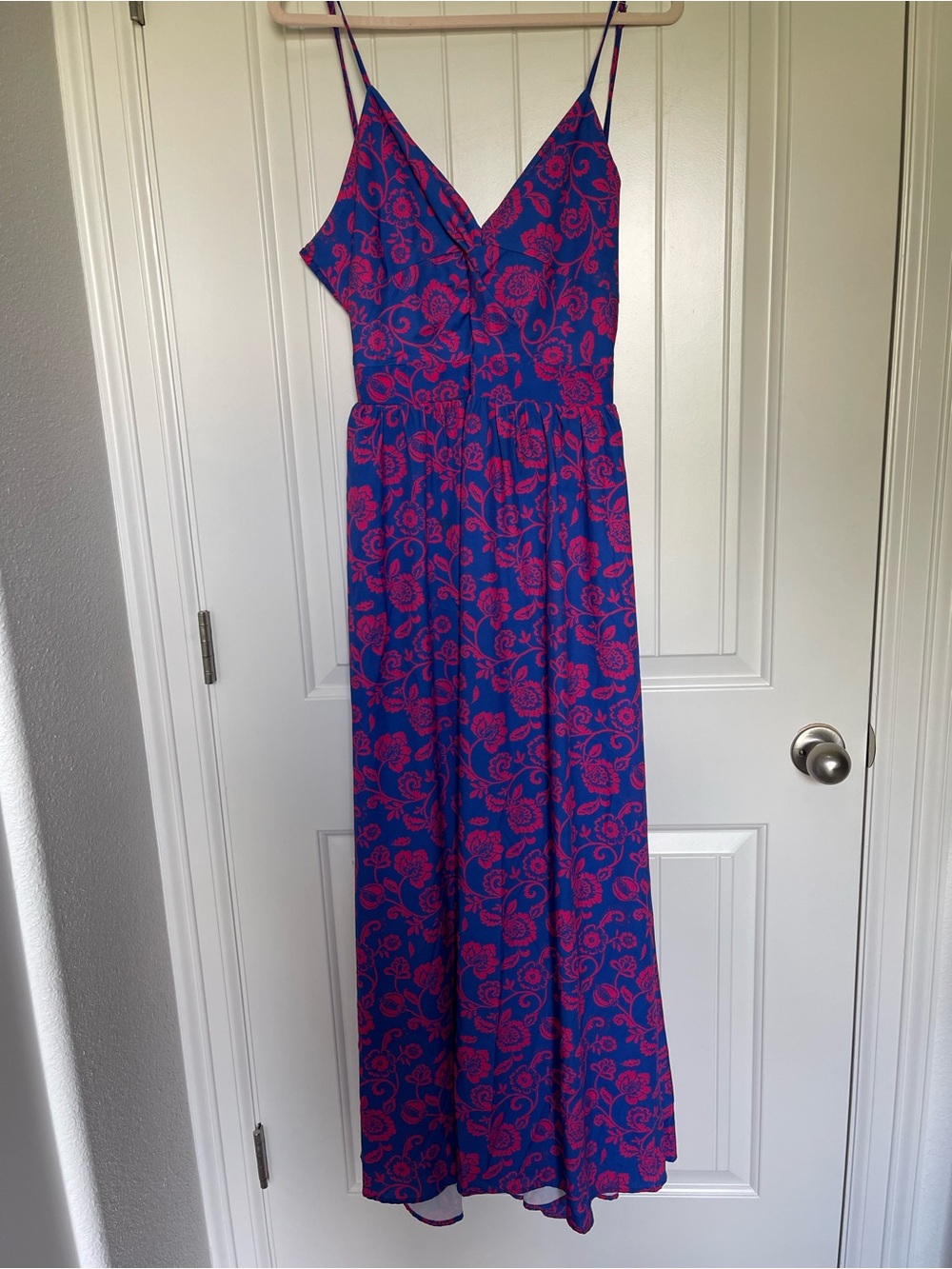 Women's Blue & Pink Floral Maxi Dress - Sleeveless V-Neck